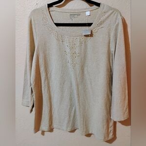 ZenergyChico's Light Beige Embellished Scoop Neck Top
